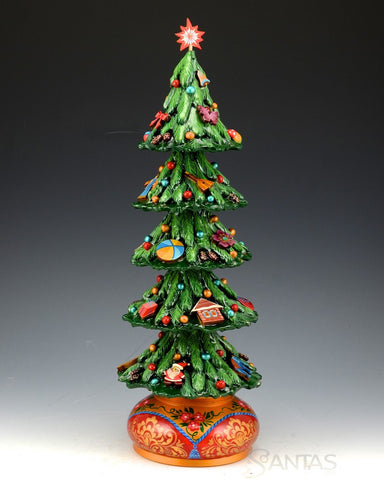 Tall Wooden Christmas Tree with Decorations 14-15 inches