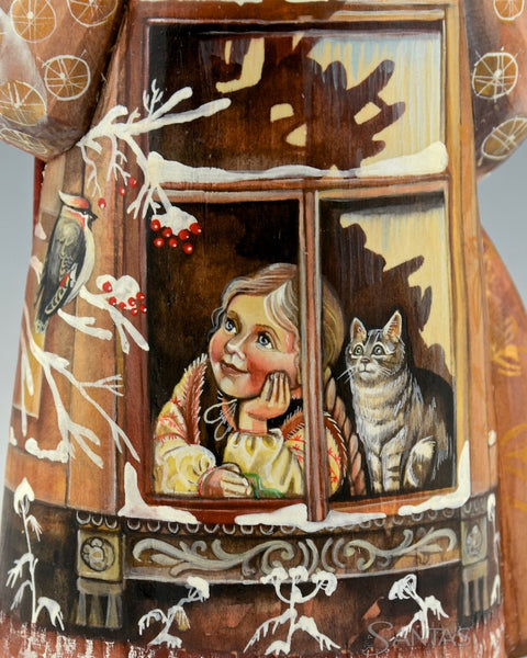 Christmas Birds Two Sided Scenic Russian Santa