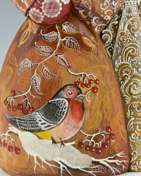 Christmas Birds Two Sided Scenic Russian Santa