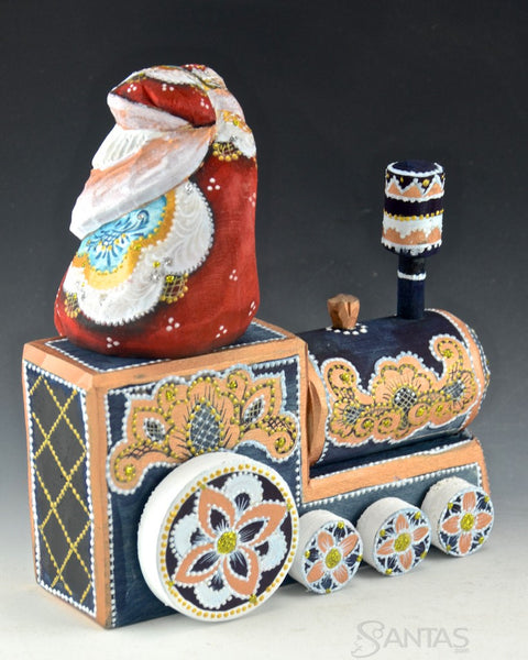Wooden Russian Santa Riding Train