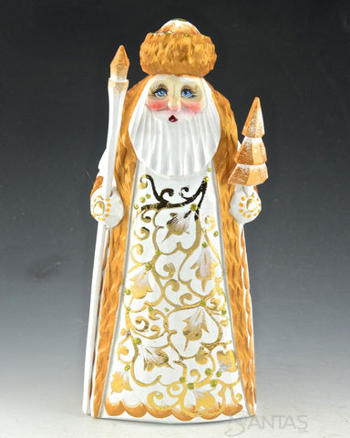 White and Gold Santa with Staff and Tree