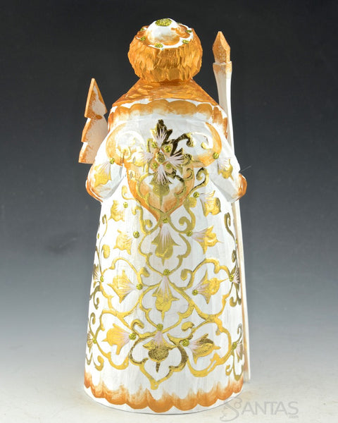 White and Gold Santa with Staff and Tree
