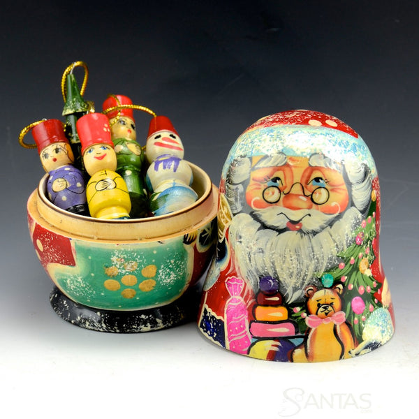 Wooden Santa Container with Ornaments