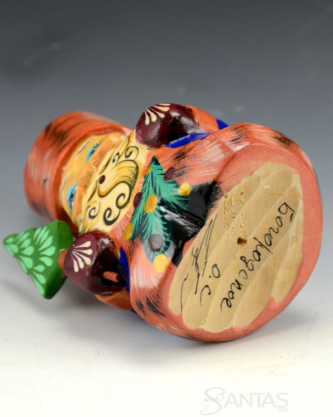 Wood Santa Ornament with Tree - burgundy