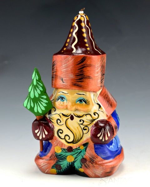 Wood Santa Ornament with Tree - burgundy