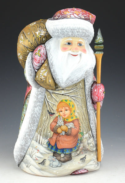 Russian Santa with Girl and Bunny Rabbits