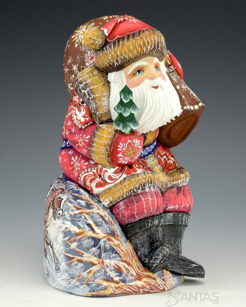 Russian Santa with Troika Scene and Toy Bag