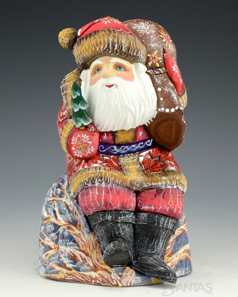 Russian Santa with Troika Scene and Toy Bag
