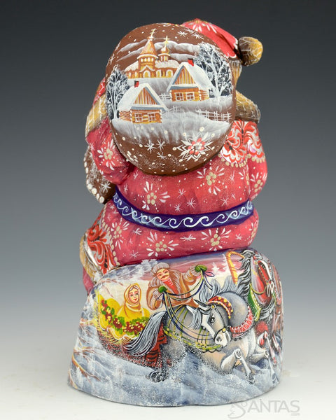 Russian Santa with Troika Scene and Toy Bag