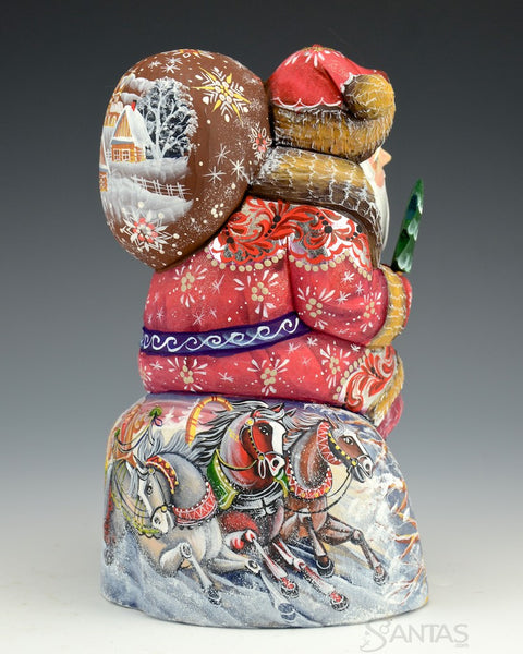 Russian Santa with Troika Scene and Toy Bag
