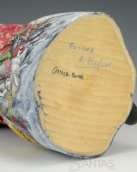 Russian Santa with Troika Scene and Toy Bag