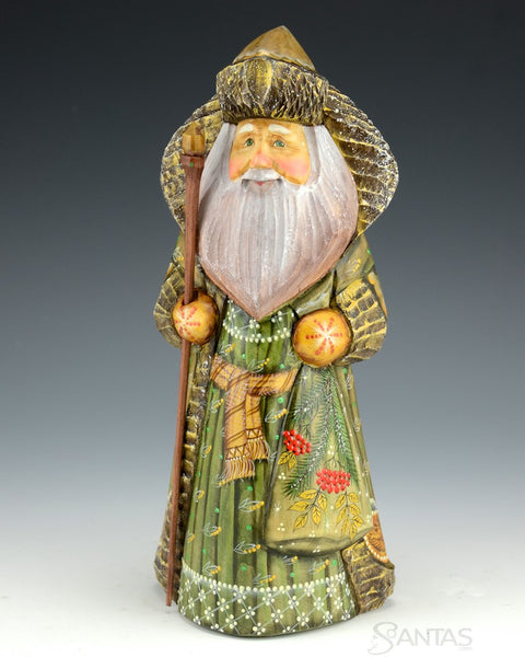 Woodland Green Russian Santa Carving