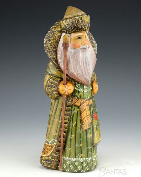 Woodland Green Russian Santa Carving