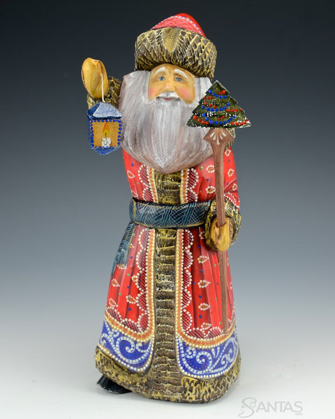 Red and Blue Traveling Russian Santa
