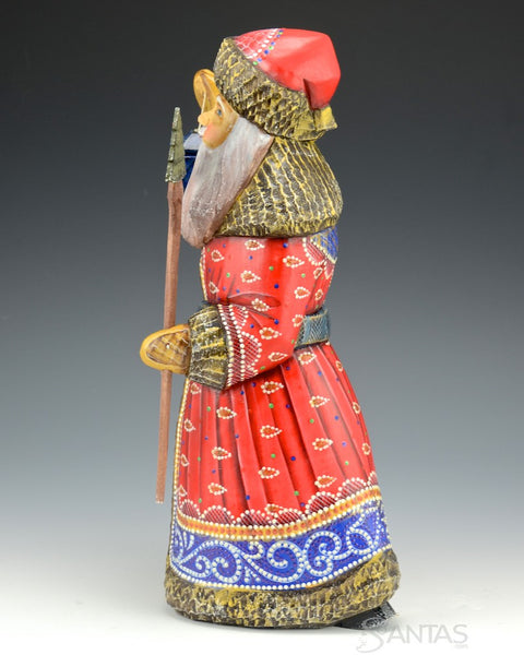 Red and Blue Traveling Russian Santa
