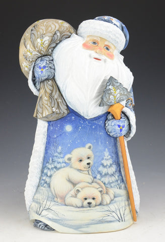 Winter Blue Russian Santa with Polar Bear Cubs
