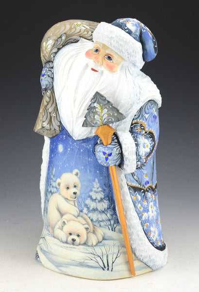 Winter Blue Russian Santa with Polar Bear Cubs