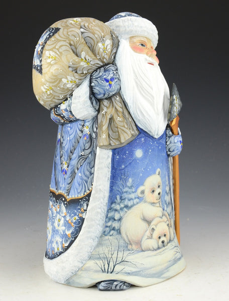 Winter Blue Russian Santa with Polar Bear Cubs