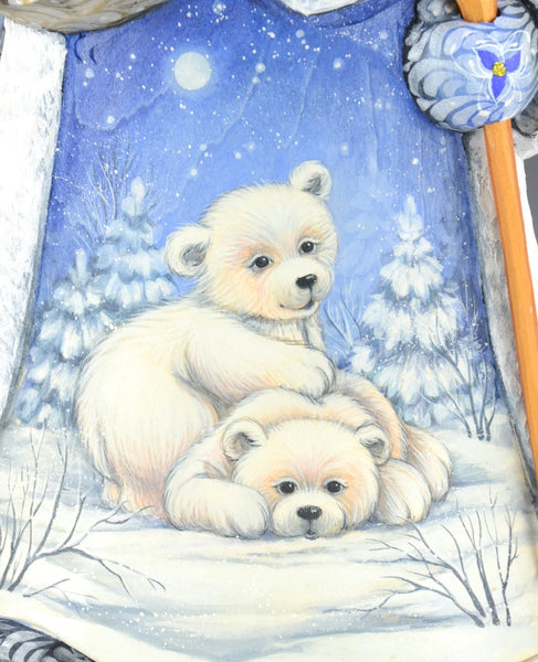 Winter Blue Russian Santa with Polar Bear Cubs