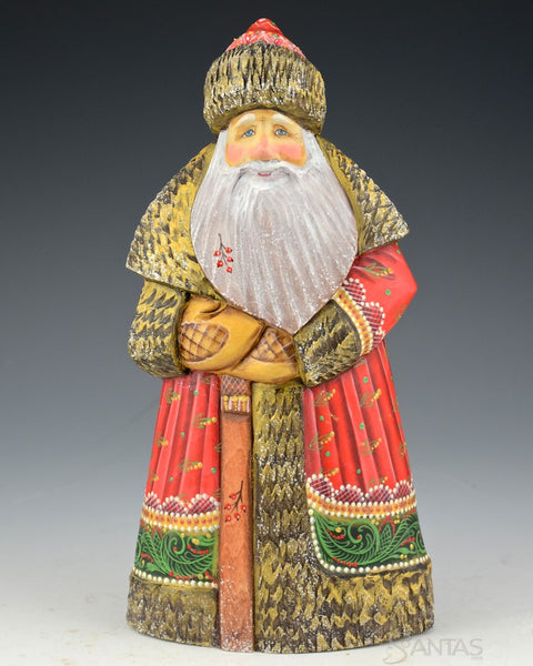 Red Green and Gold Decorative Russian Santa with Staff