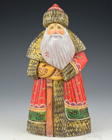 Red Green and Gold Decorative Russian Santa with Staff