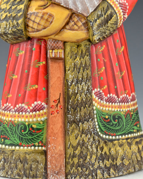 Red Green and Gold Decorative Russian Santa with Staff