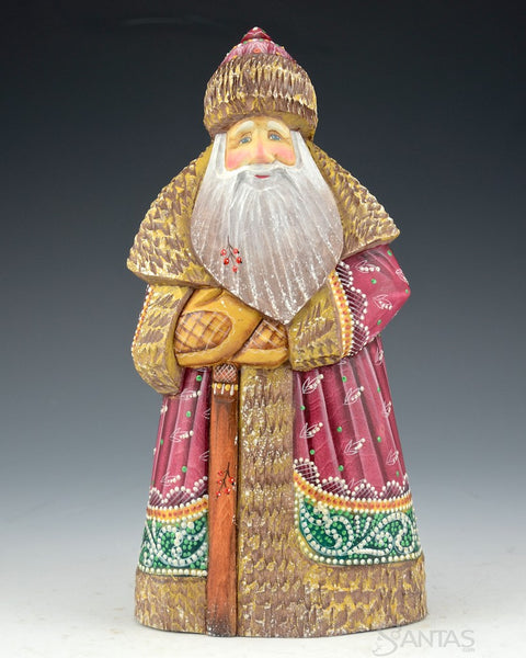 Green and Burgundy Russian Santa with Staff