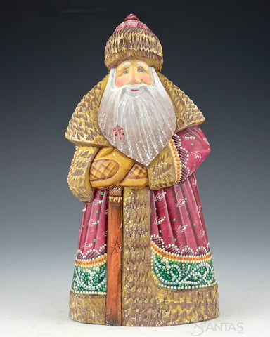 Green and Burgundy Russian Santa with Staff