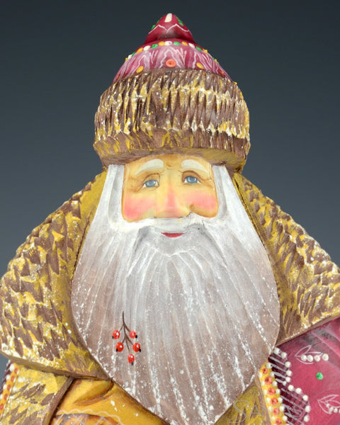 Green and Burgundy Russian Santa with Staff