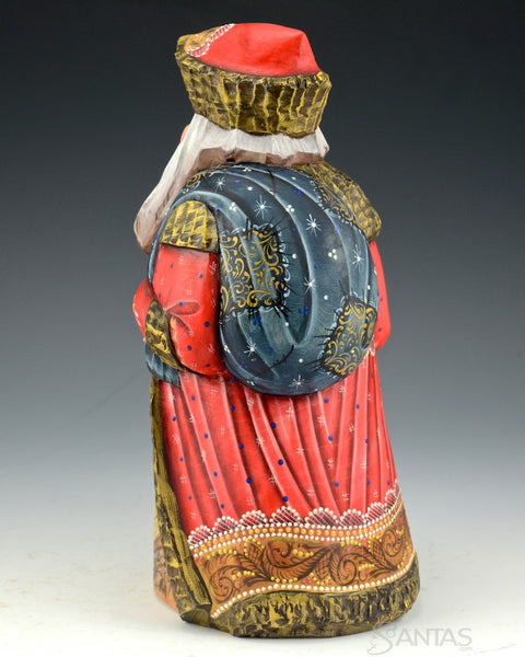 Red and Gold Decorated Russian Santa with Nativity