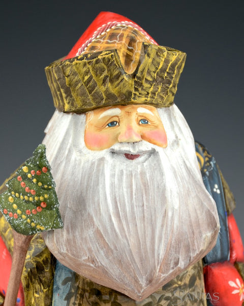 Red and Gold Decorated Russian Santa with Nativity