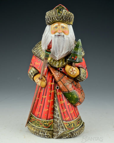 Red and Gold Detailed Russian Santa with Satchel