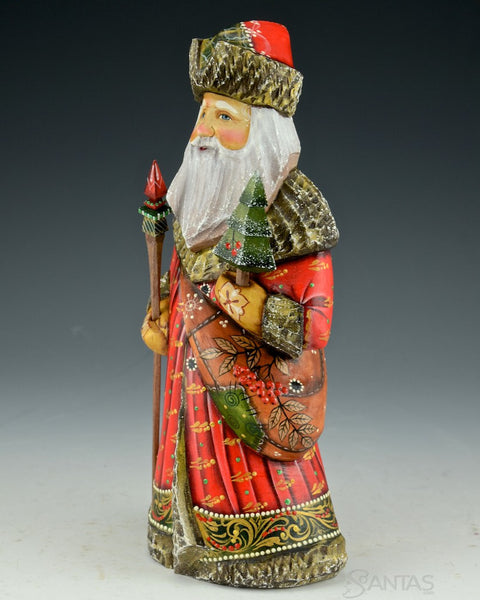Red and Gold Detailed Russian Santa with Satchel