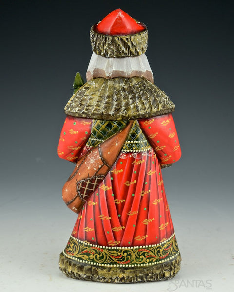 Red and Gold Detailed Russian Santa with Satchel