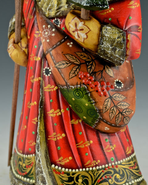 Red and Gold Detailed Russian Santa with Satchel