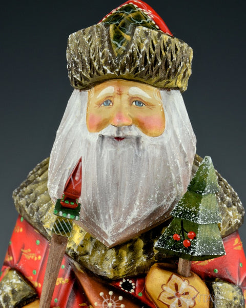 Red and Gold Detailed Russian Santa with Satchel