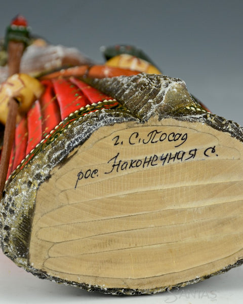 Red and Gold Detailed Russian Santa with Satchel