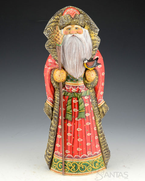Red and Green Decorated Russian Santa with Bird