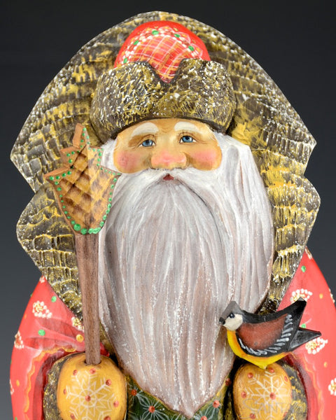 Red and Green Decorated Russian Santa with Bird