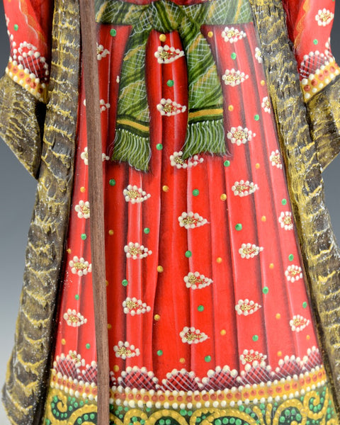 Red and Green Decorated Russian Santa with Bird