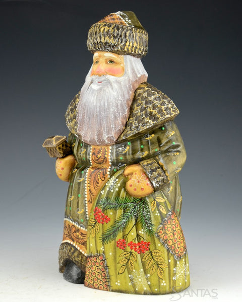 Forest Green Santa with Christmas Box and Toy Bag