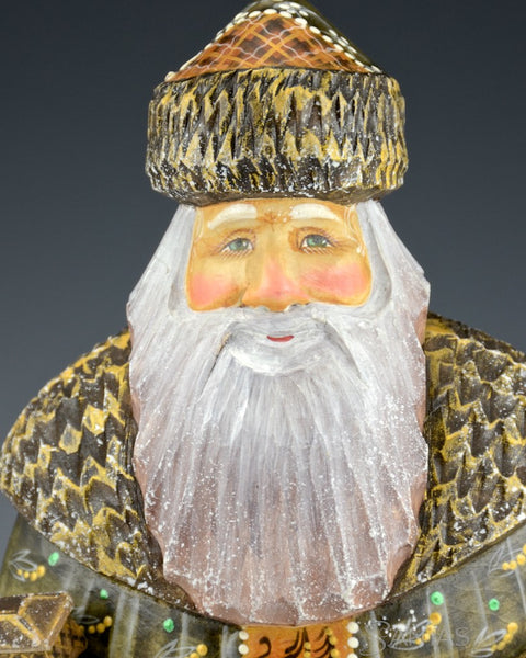 Forest Green Santa with Christmas Box and Toy Bag