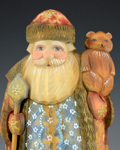 Leaf Series Russian Santa Blue and gold with Bear