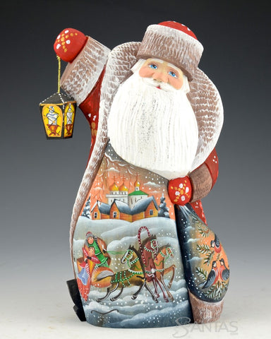 Santa with Troika, Lantern and Winter Birds