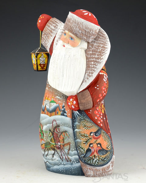 Santa with Troika, Lantern and Winter Birds