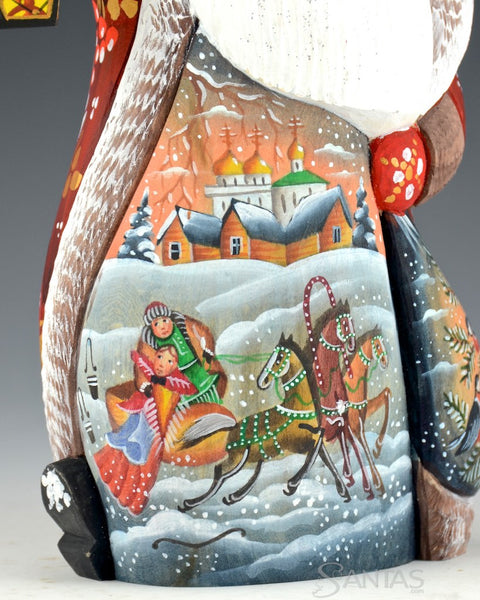 Santa with Troika, Lantern and Winter Birds