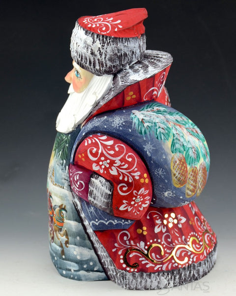 Curly Beard Russian Santa with Troika and Pine Boughs