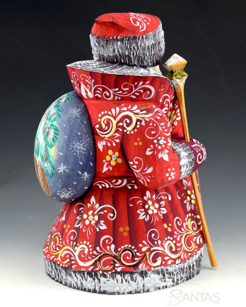 Curly Beard Russian Santa with Troika and Pine Boughs