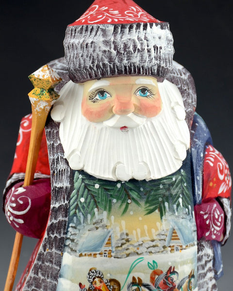 Curly Beard Russian Santa with Troika and Pine Boughs