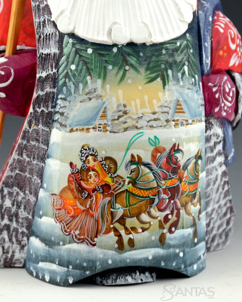 Curly Beard Russian Santa with Troika and Pine Boughs